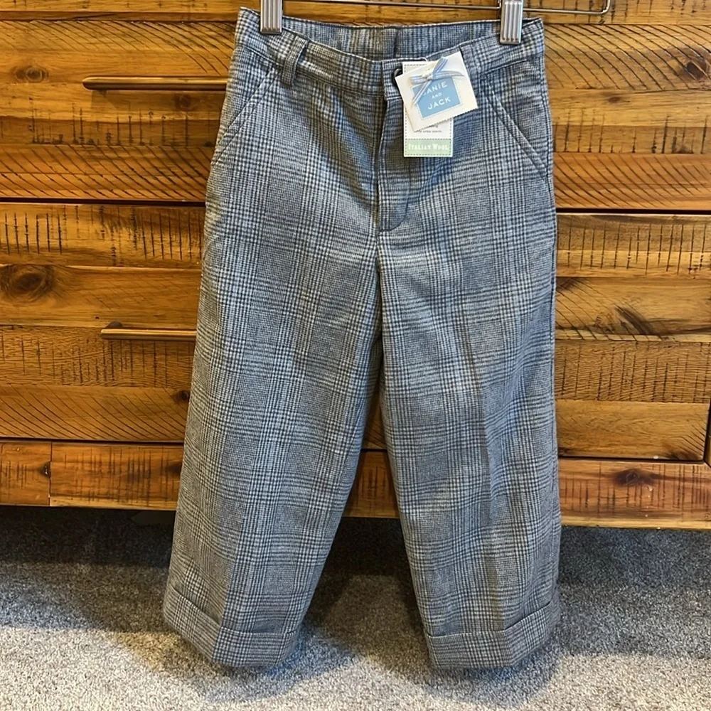 NWT Janie & Jack Gray Plaid Trousers Italian Wool
